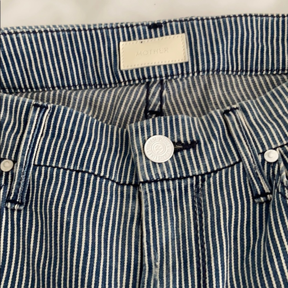 MOTHER striped denim The Looker ankle zip